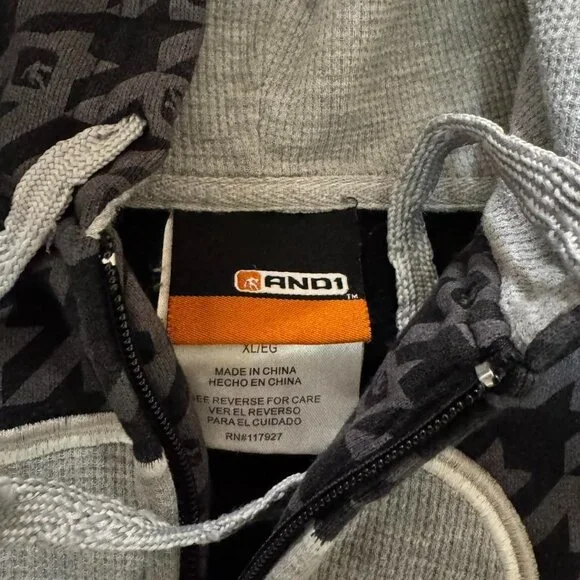 AND1 Y2K 2000s Full Zip All Over Print Basketball Hoodie - Picture 4 of 6